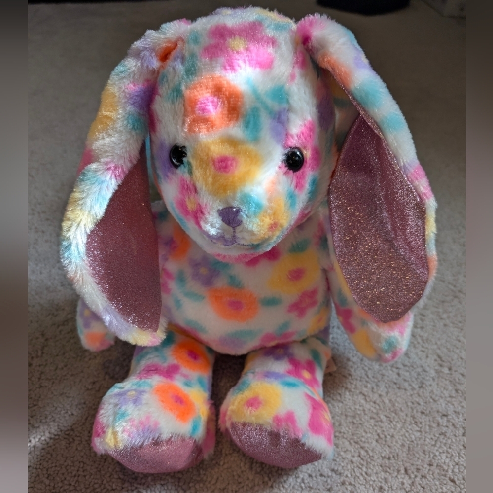 Build A Bear Floral Bunny Plush Flowers Sparkly Ears & Feet Frozen Let It Go
